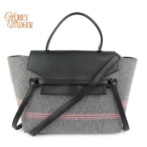 Celine Belt Bag Mini Striped Cotton Canvas Black Calfskin Gold Hardware Rank AB