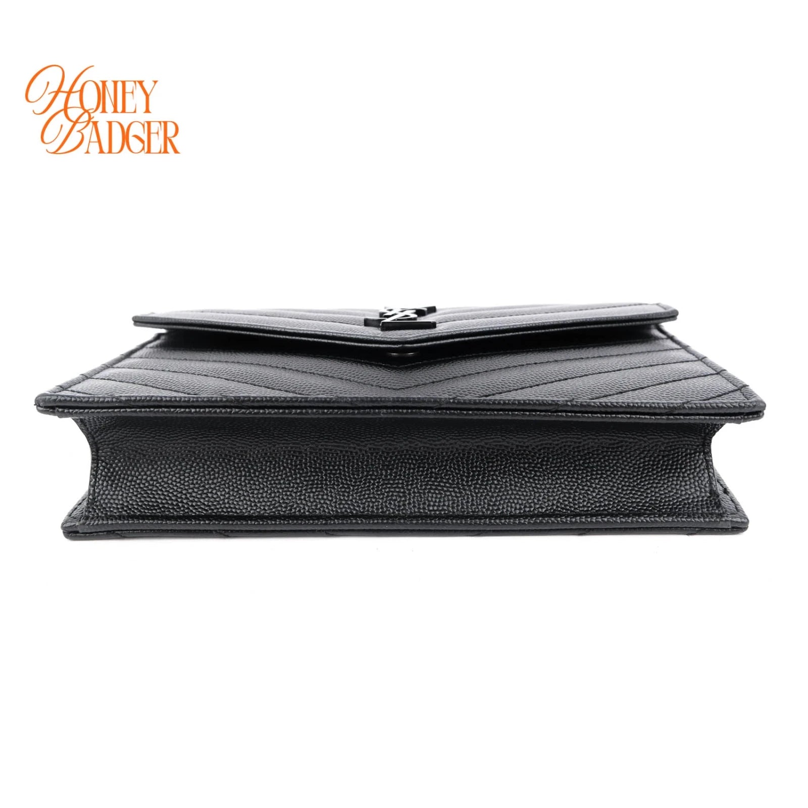 Saint Laurent Cassandre Envelope Chain Wallet Grain de Poudre Leather Black Matte Black Hardware Rank A