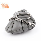 Gucci Horsebit Chain Small Shoulder Bag Quilted Calfskin Grey Palladium Hardware Rank A