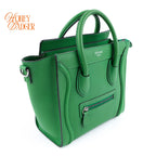 Celine Nano Luggage Bag Drummed Calfskin Green Silver Hardware Rank A