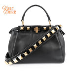 Fendi Peekaboo Mini Studded Black Leather Rank A
