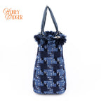 Dior Lady Dior Medium Tweed Navy Blue Silver Hardware Rank A
