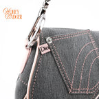 Dior Saddle Large Denim and Patent Leather Grey Pink Rank A