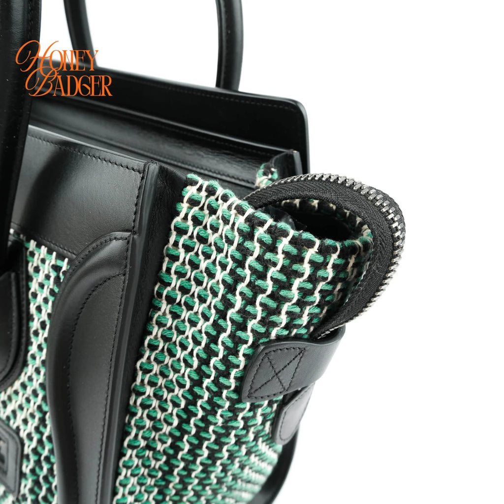 Celine Luggage Micro Tweed Black Green Rank A