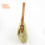 Fendi Vintage Baguette 16059 Woven Raffia Green & Natural Silver Hardware Rank A