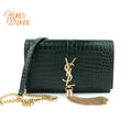 Saint Laurent Kate Tassel Small Croc-Embossed Leather Green Rank A