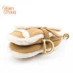 Dior Saddle Bag Camel Shearling Suede Antique Gold Hardware Rank A