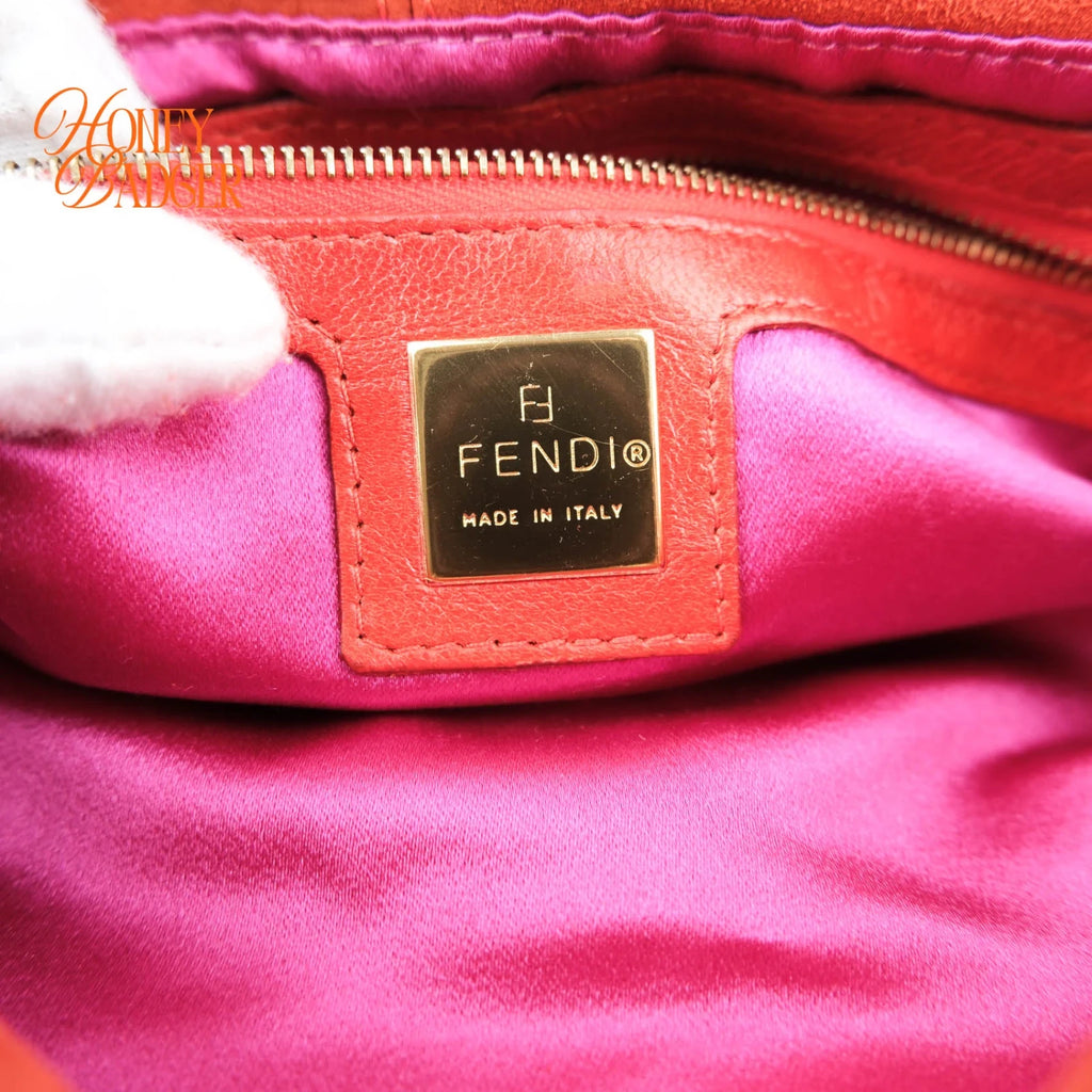 Fendi Baguette Suede Orange Glitter FF Buckle Gold Hardware Rank AB
