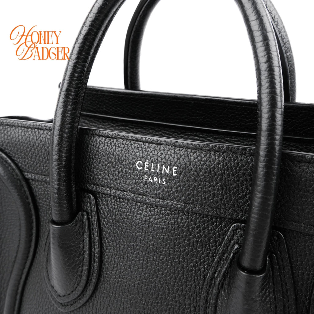 Celine Luggage Nano Drummed Calfskin Leather Black Silver Hardware Rank A