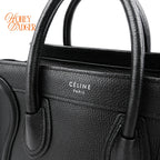 Celine Luggage Nano Drummed Calfskin Leather Black Silver Hardware Rank A