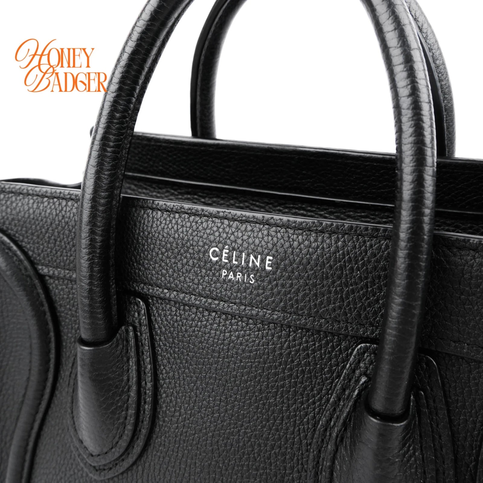 Celine Luggage Nano Drummed Calfskin Leather Black Silver Hardware Rank A