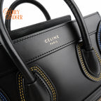 Celine Luggage Nano Black Smooth Leather Multicolor Stitch Rank A