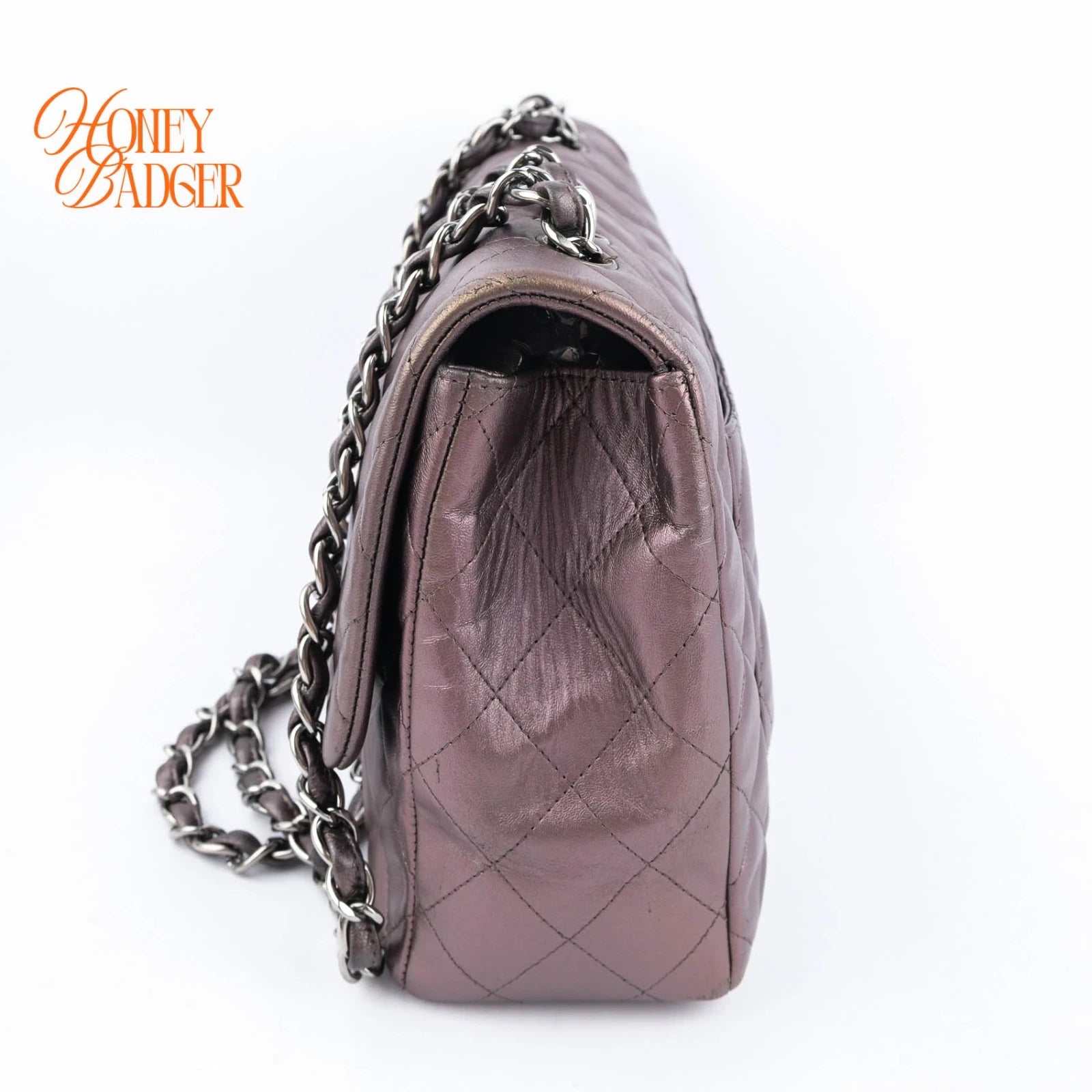 Chanel Classic Flap Jumbo Lambskin Metallic Grey Purple Rank AB