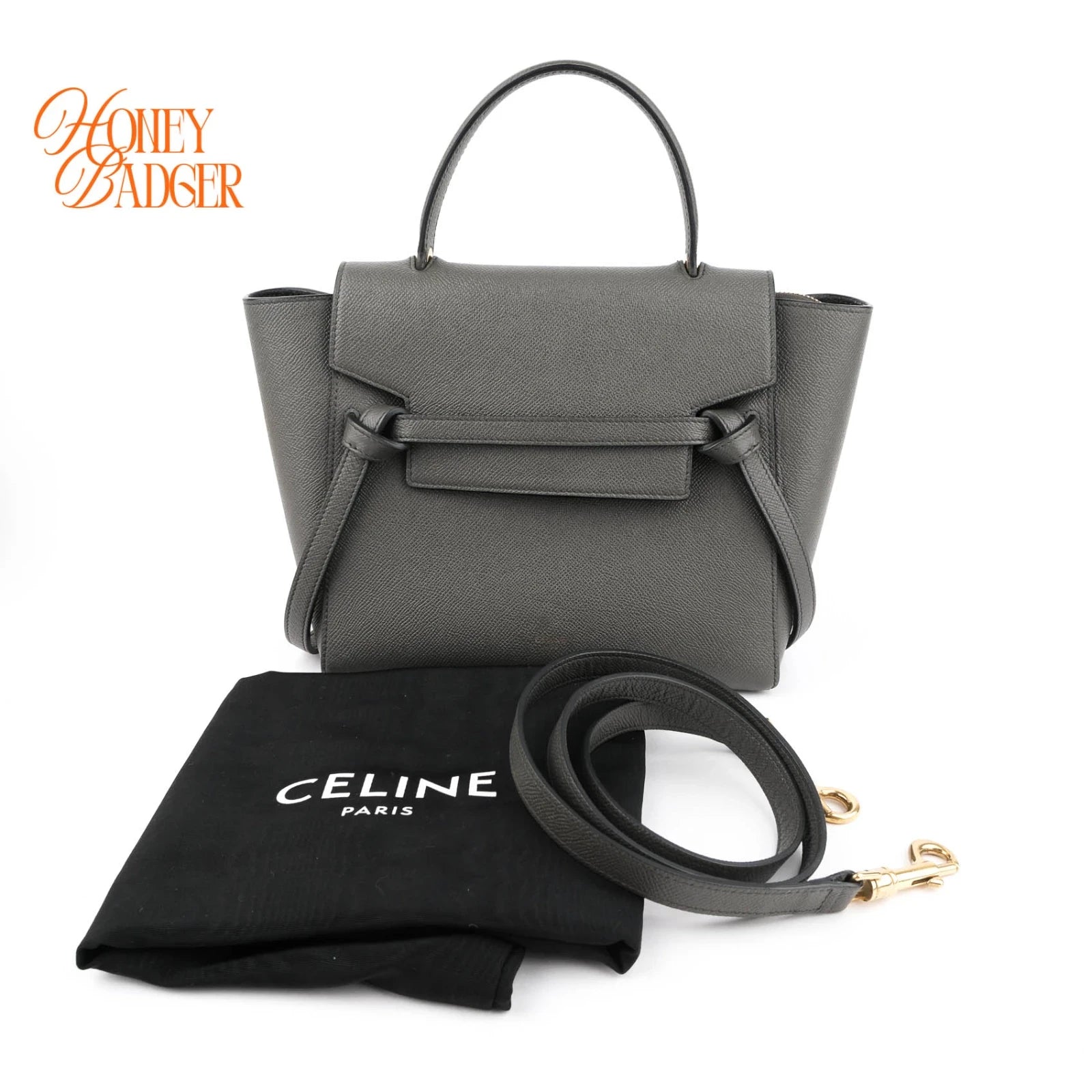 Celine Belt Bag Micro Grained Calfskin Grey Gold Hardware Rank A