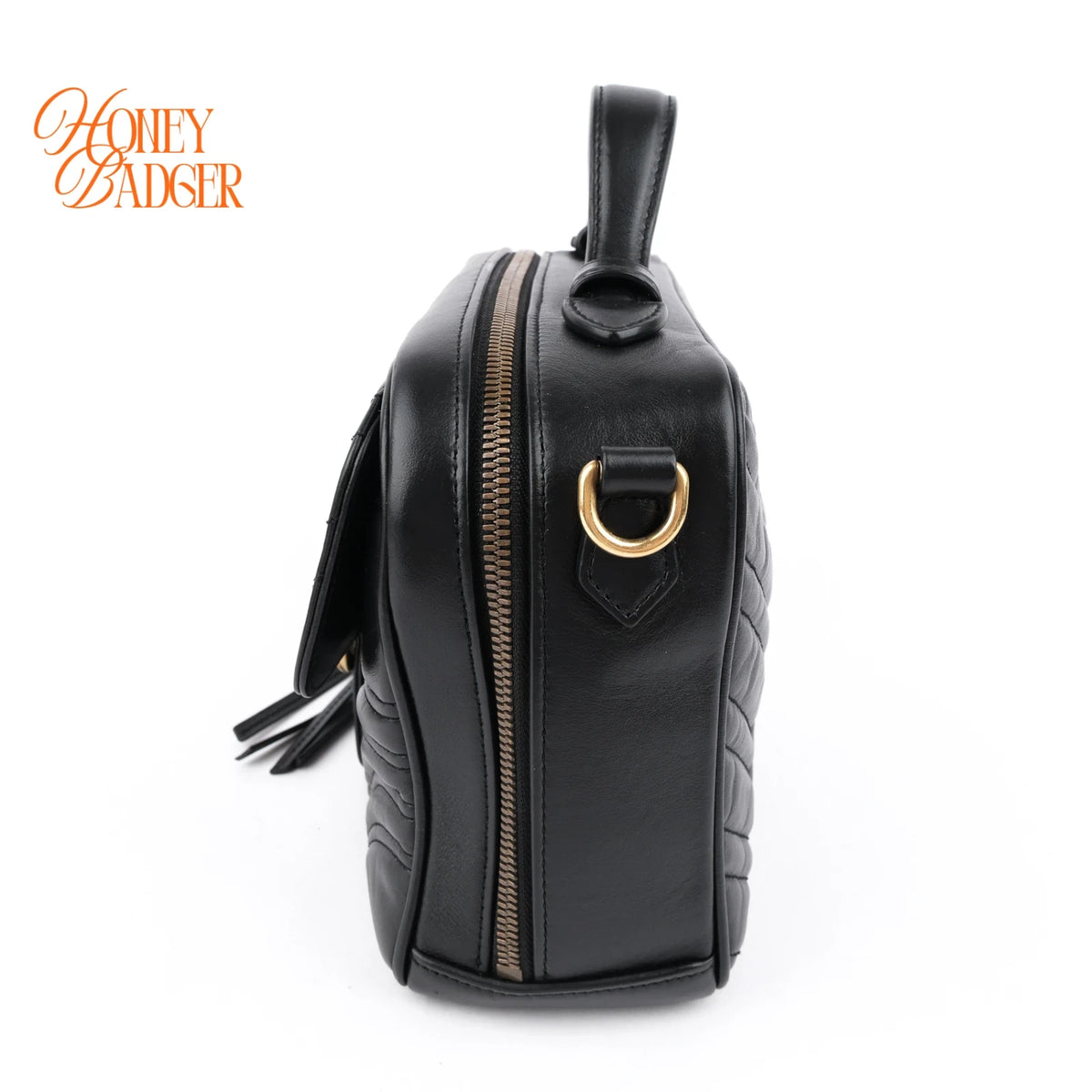 Gucci GG Marmont Top Handle Quilted Leather Black Web Strap 2-Way Bag Rank A
