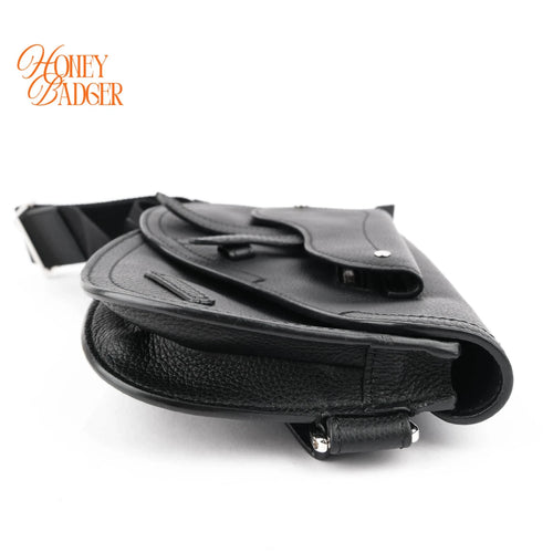 Dior Saddle Pouch Grained Calfskin Black Silver Hardware Rank A