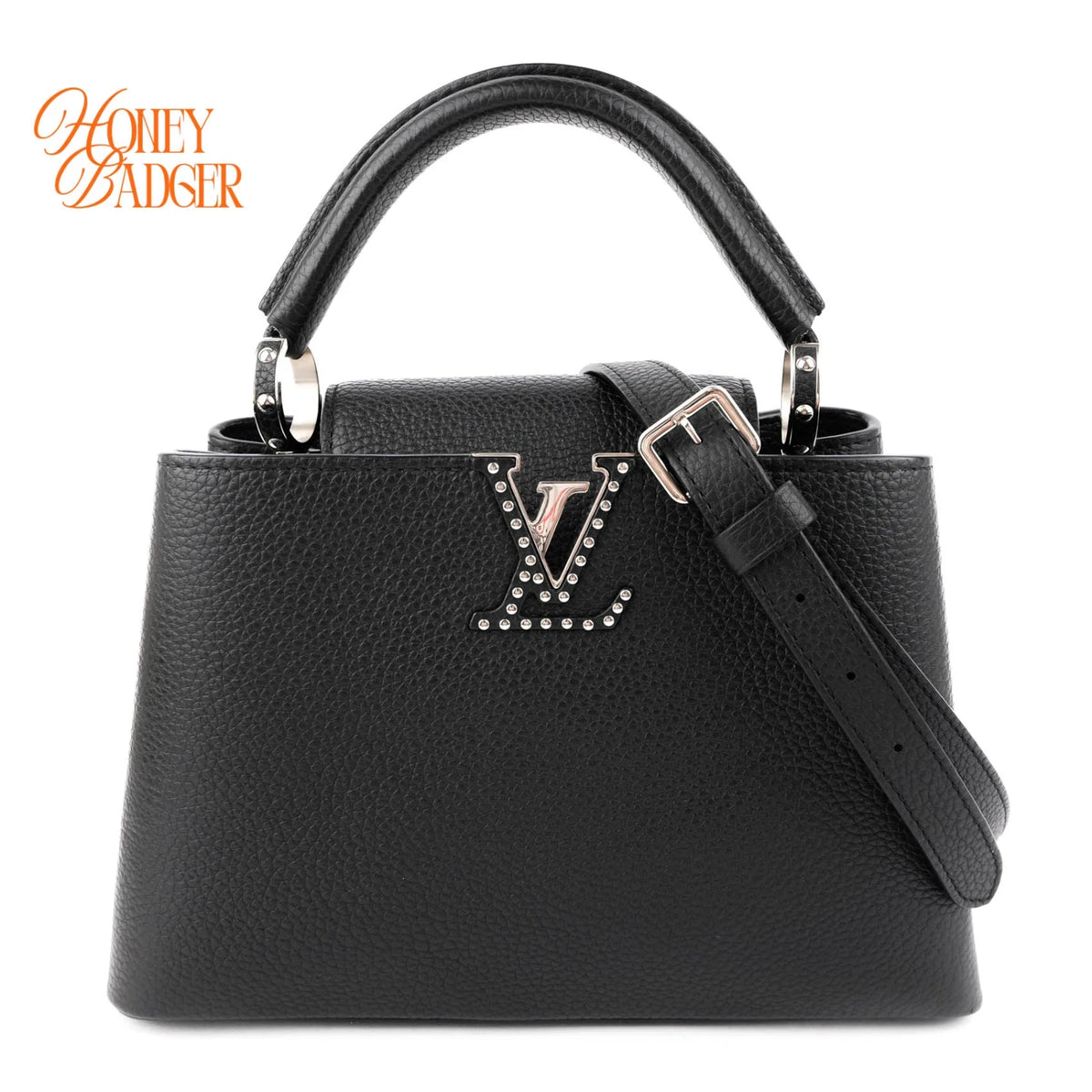 Louis Vuitton Studded Capucines BB Taurillon Leather Noir Silver Hardware Rank A