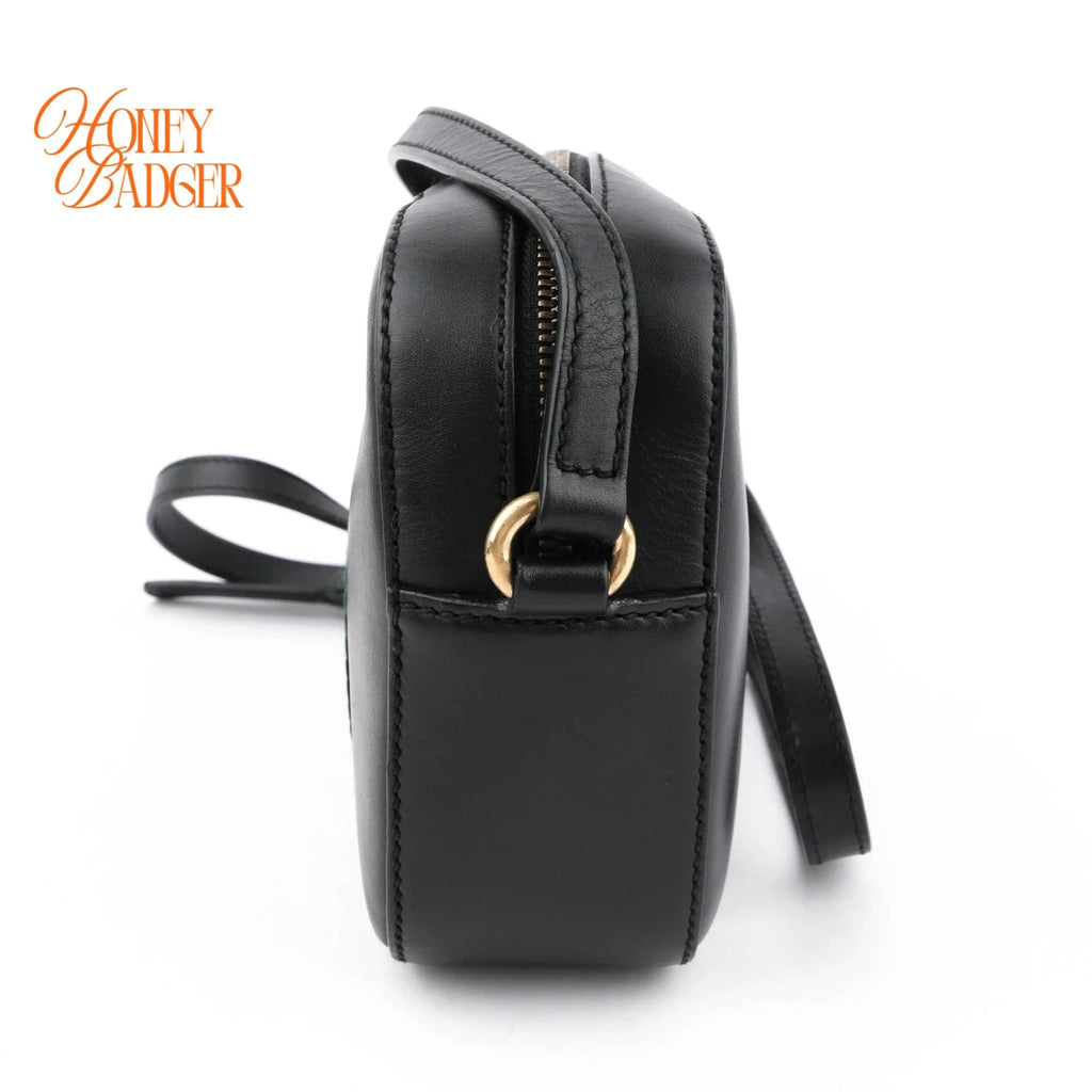 Gucci Bee Web Camera Bag Leather Black Rank A