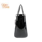 Dior Lady Dior Medium Patent Leather Black Silver Hardware Rank A