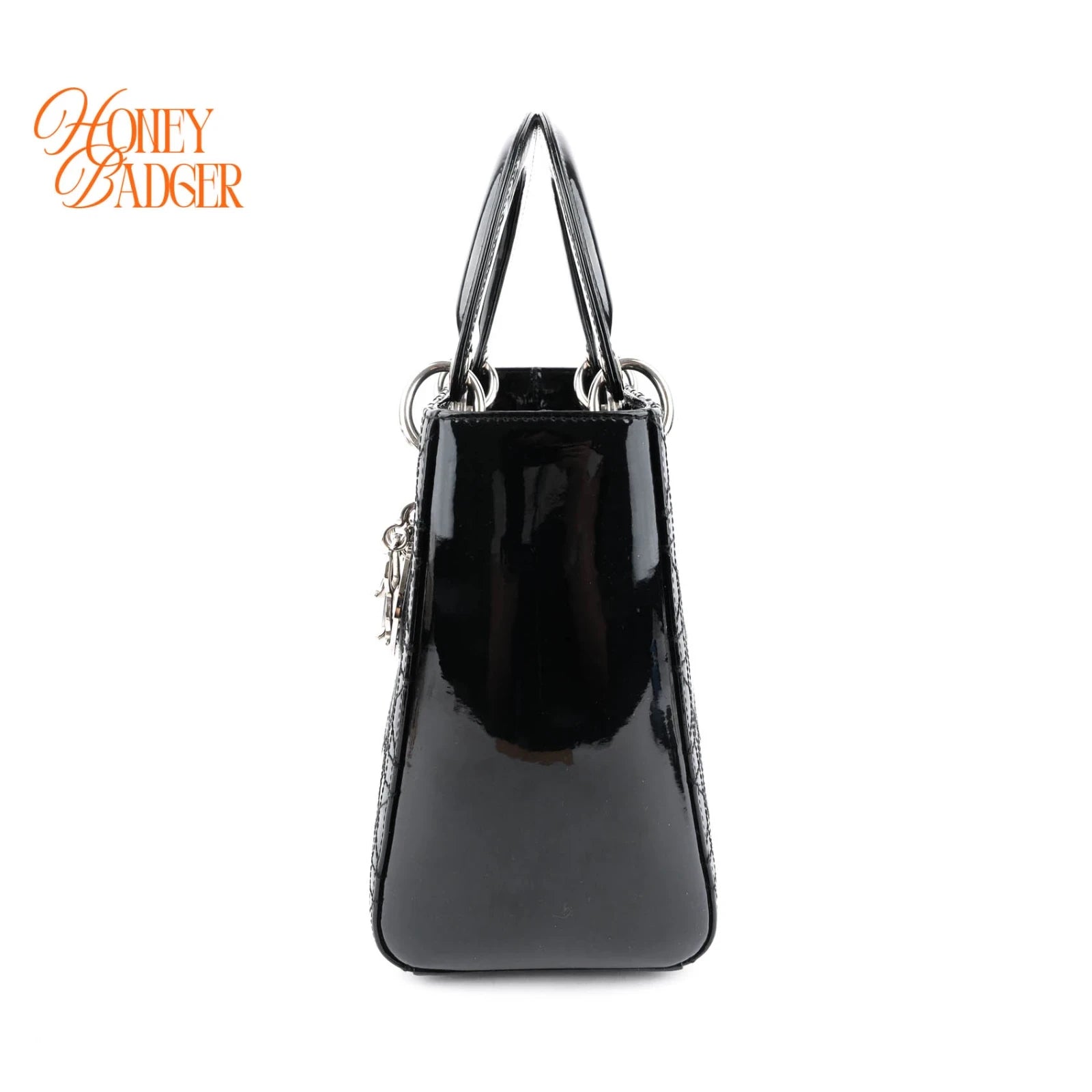Dior Lady Dior Medium Patent Leather Black Silver Hardware Rank A