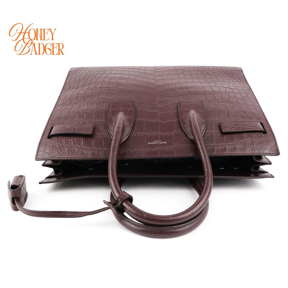 Saint Laurent Sac de Jour Crocodile-Embossed Leather Wine Red 2-Way Handbag Shoulder Bag Rank AB