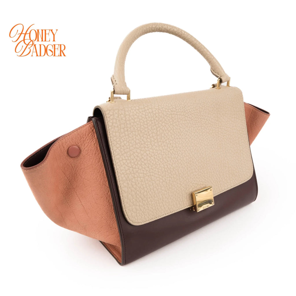 Céline Trapeze Medium Tricolor Leather Beige Burgundy Pink 2WAY Bag