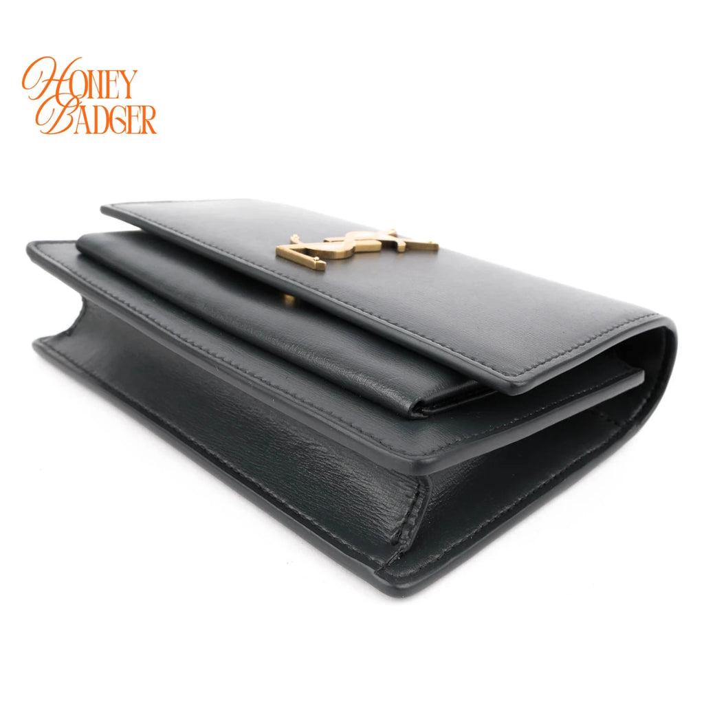 Saint Laurent Top Handle Sunset Chain Wallet Smooth Leather Storm Gold Hardware Rank AB