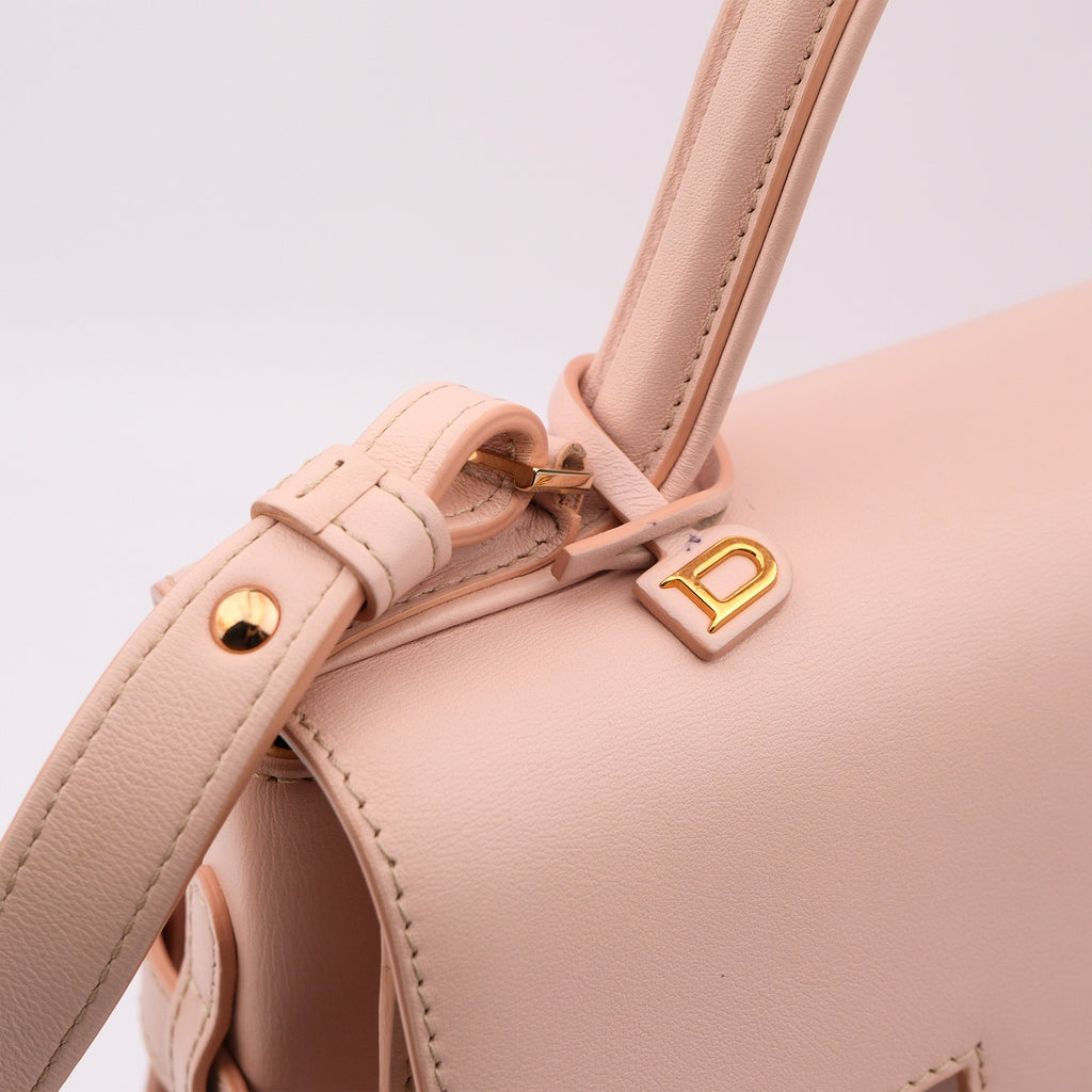 Delvaux Tempete MM Leather 2 Way Handbag Pink Mirror Included