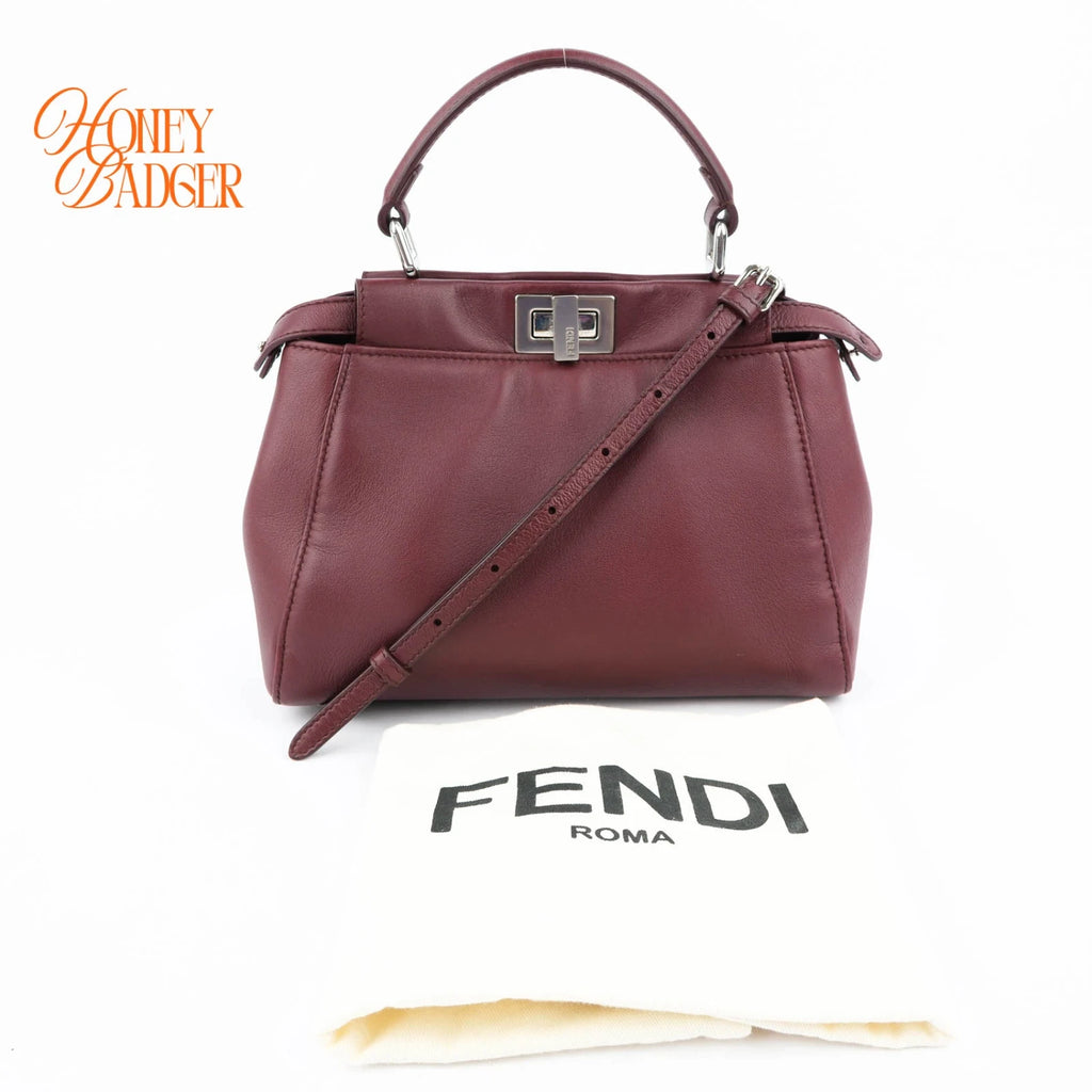 Fendi Peekaboo Iconic Mini Nappa Leather Bordeaux Silver Hardware Rank A