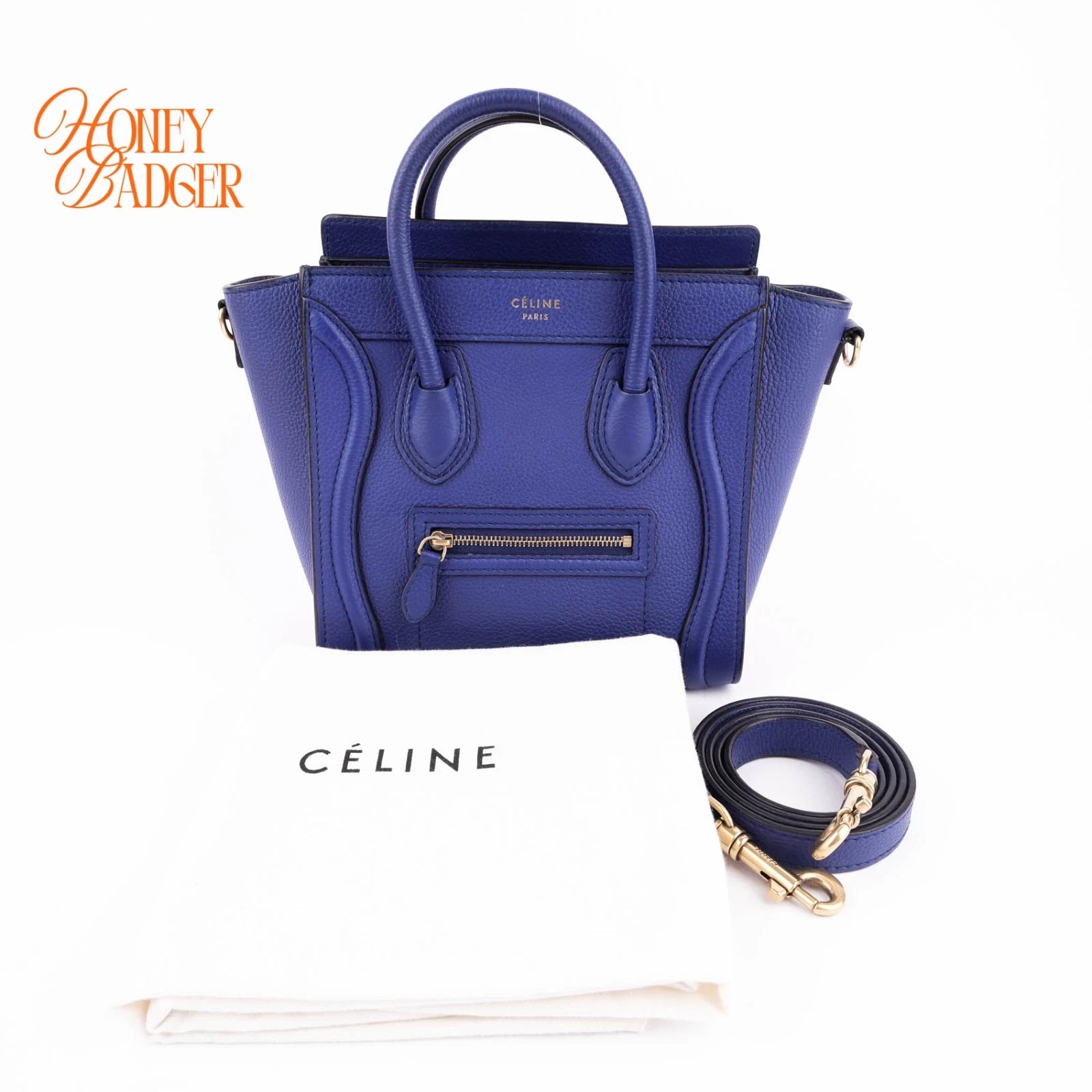 Celine Luggage Nano Drummed Calfskin Blue Rank A