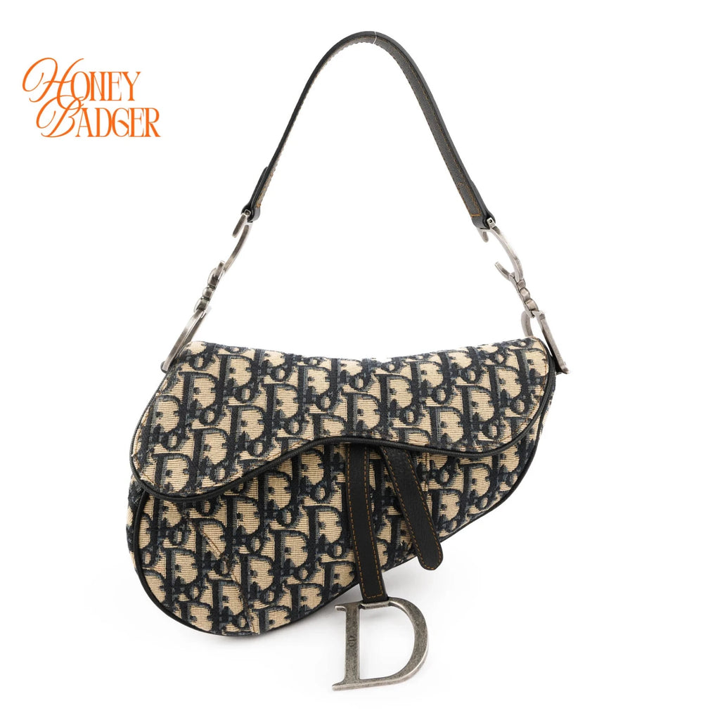 Dior Saddle Medium Oblique Jacquard Blue Silver Hardware Rank A