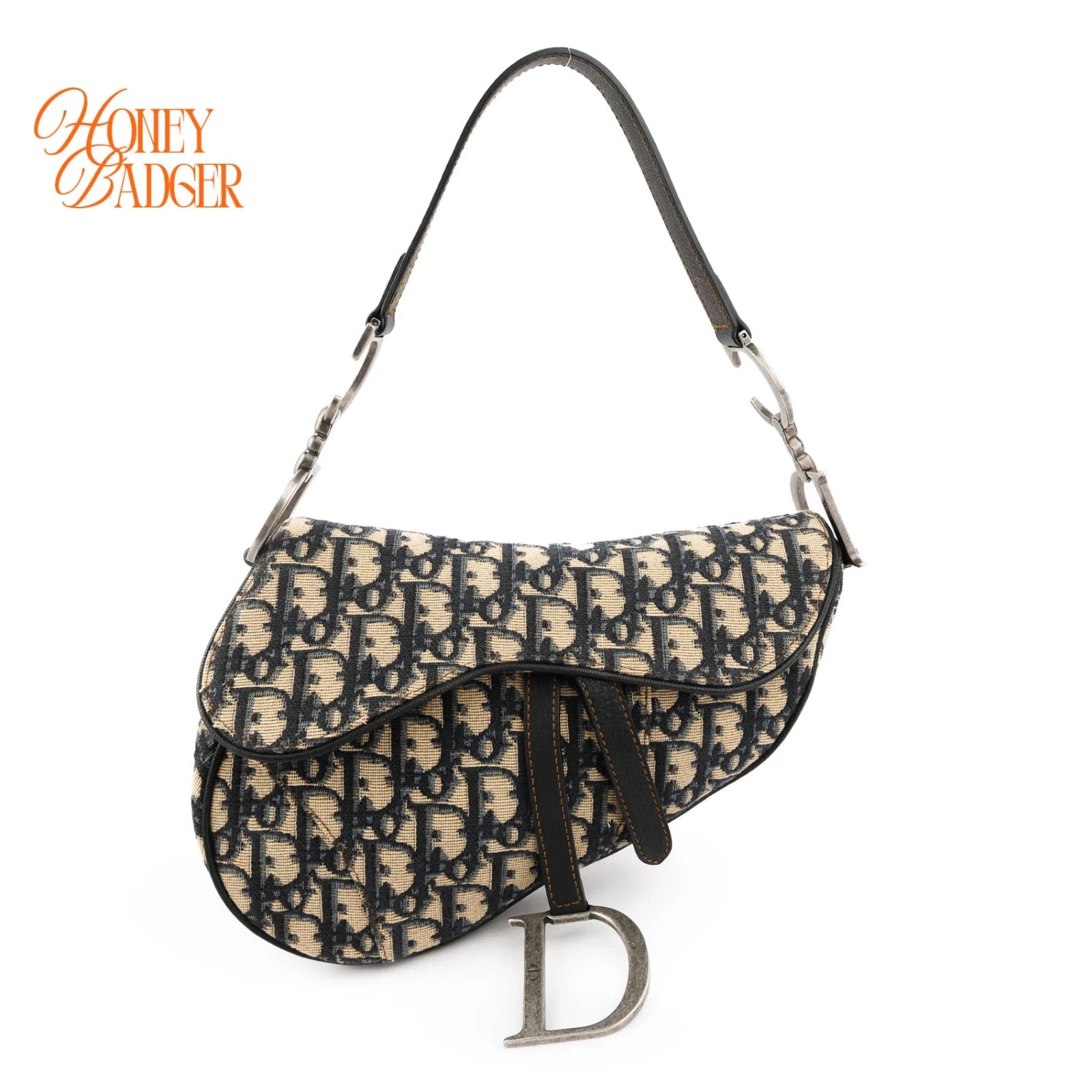 Dior Saddle Medium Oblique Jacquard Blue Silver Hardware Rank A