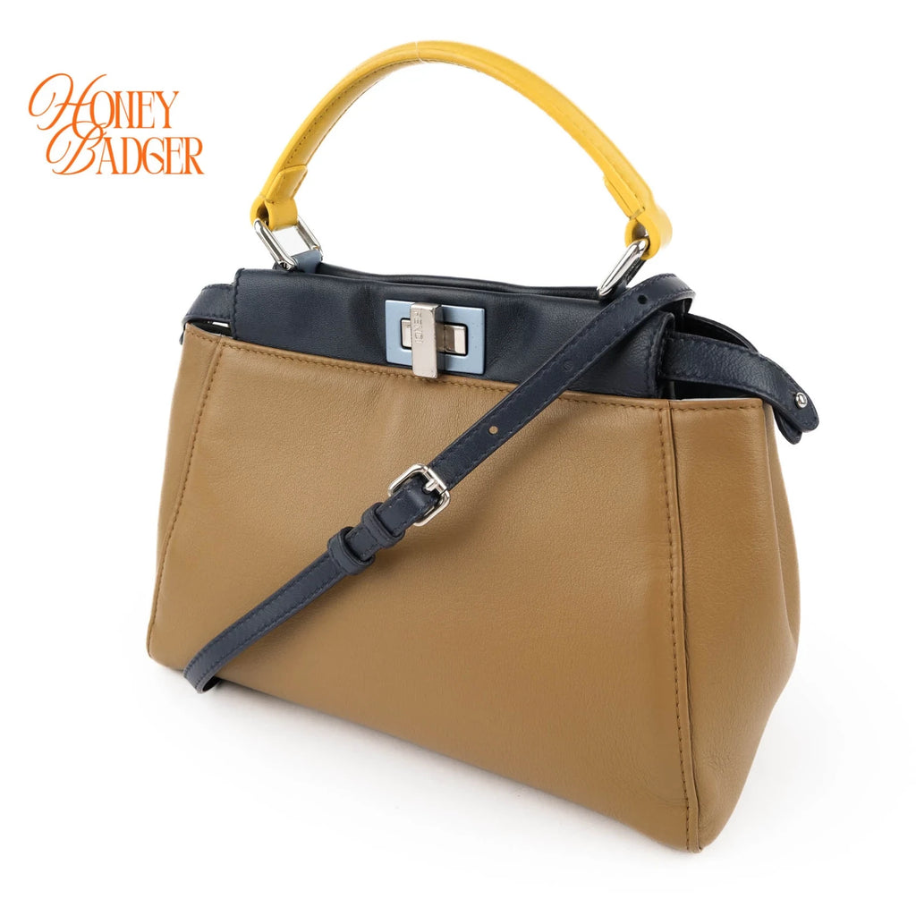 Fendi Peekaboo Iconic Mini Tricolor Beige Berry Lemon Leather 2WAY Bag