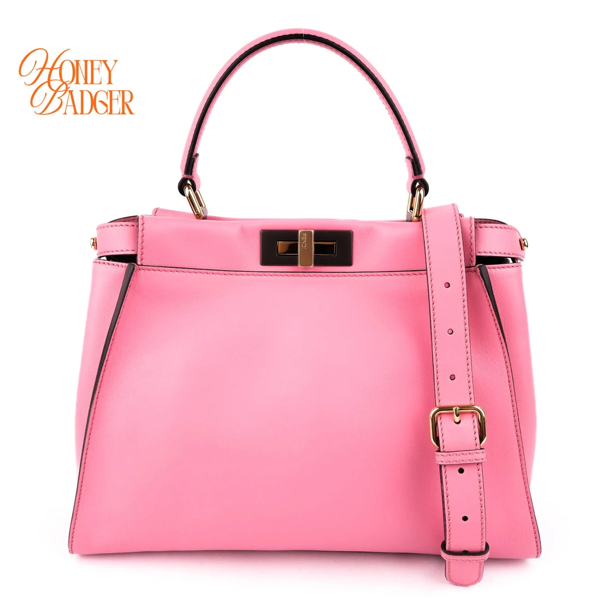 Fendi Peekaboo Regular Calfskin Leather Pink Gold Hardware Rank A