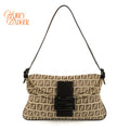 Fendi Zucchino FF Double Flap Baguette Canvas Shoulder Bag Rank B