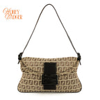 Fendi Zucchino FF Double Flap Baguette Canvas Shoulder Bag Rank B