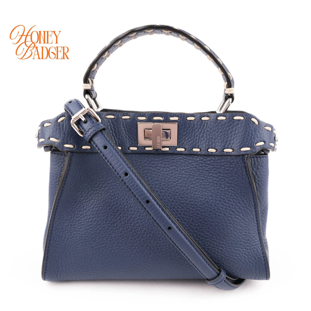 Fendi Peekaboo Mini Selleria Grained Leather Blue Rank A