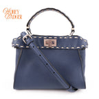 Fendi Peekaboo Mini Selleria Grained Leather Blue Rank A