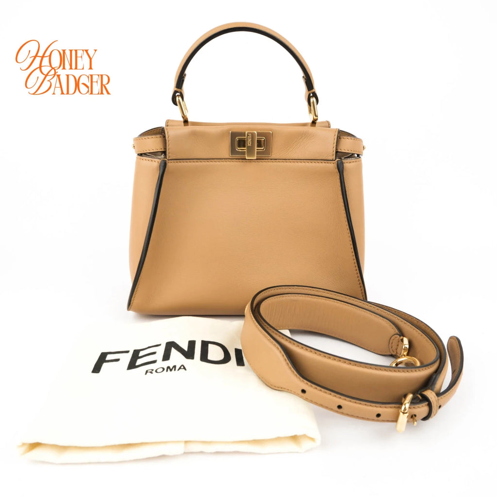 Fendi Peekaboo ISeeU Petite Nappa Leather Miele Gold Hardware Rank A