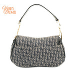 Dior Vintage Double Saddle Bag Oblique Canvas Navy Gold Hardware Rank A