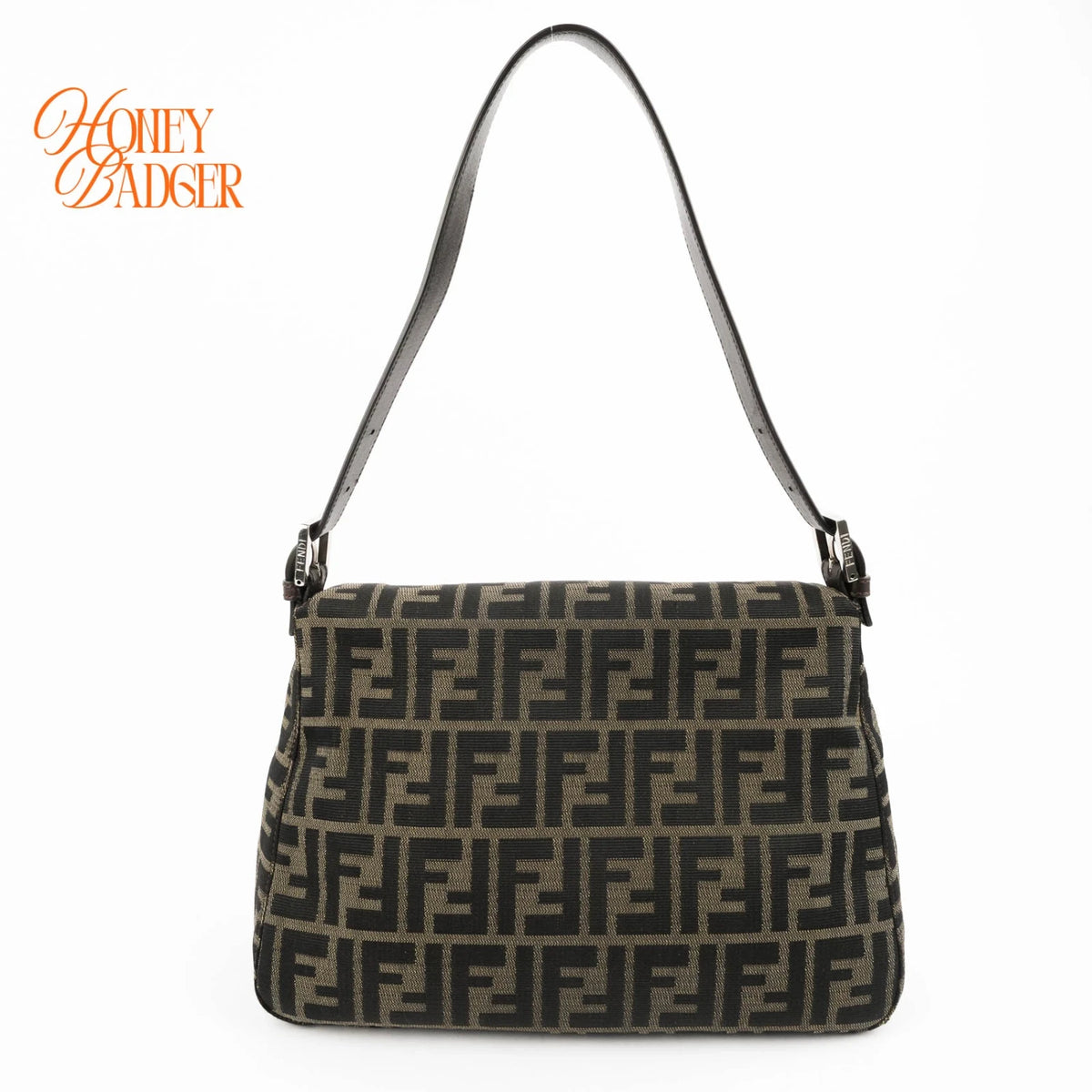 Fendi Mamma Baguette Zucca Canvas Brown Leather Silver Hardware Rank A