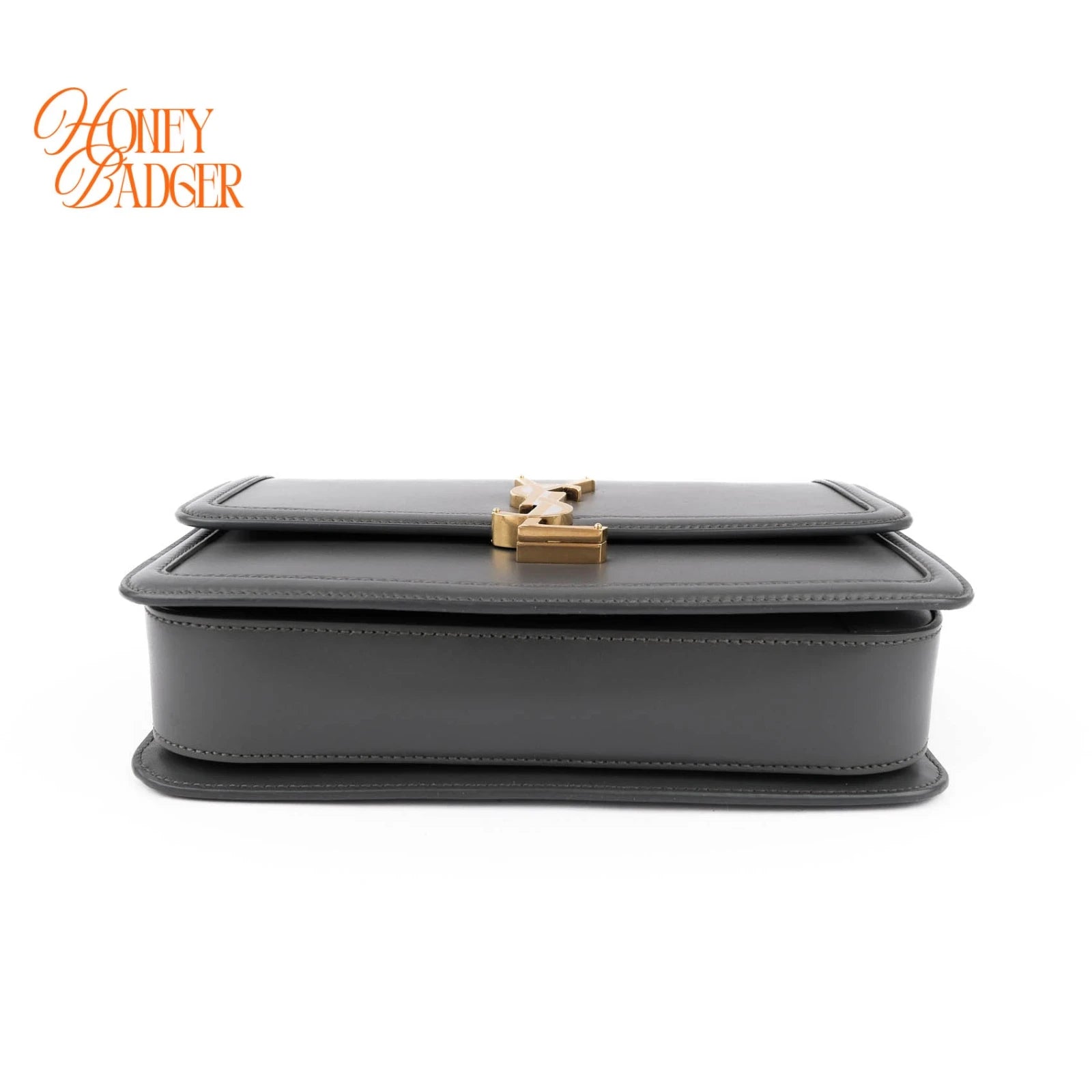 Saint Laurent Solferino Medium Satchel Bag Gray Smooth Leather Gold Hardware
