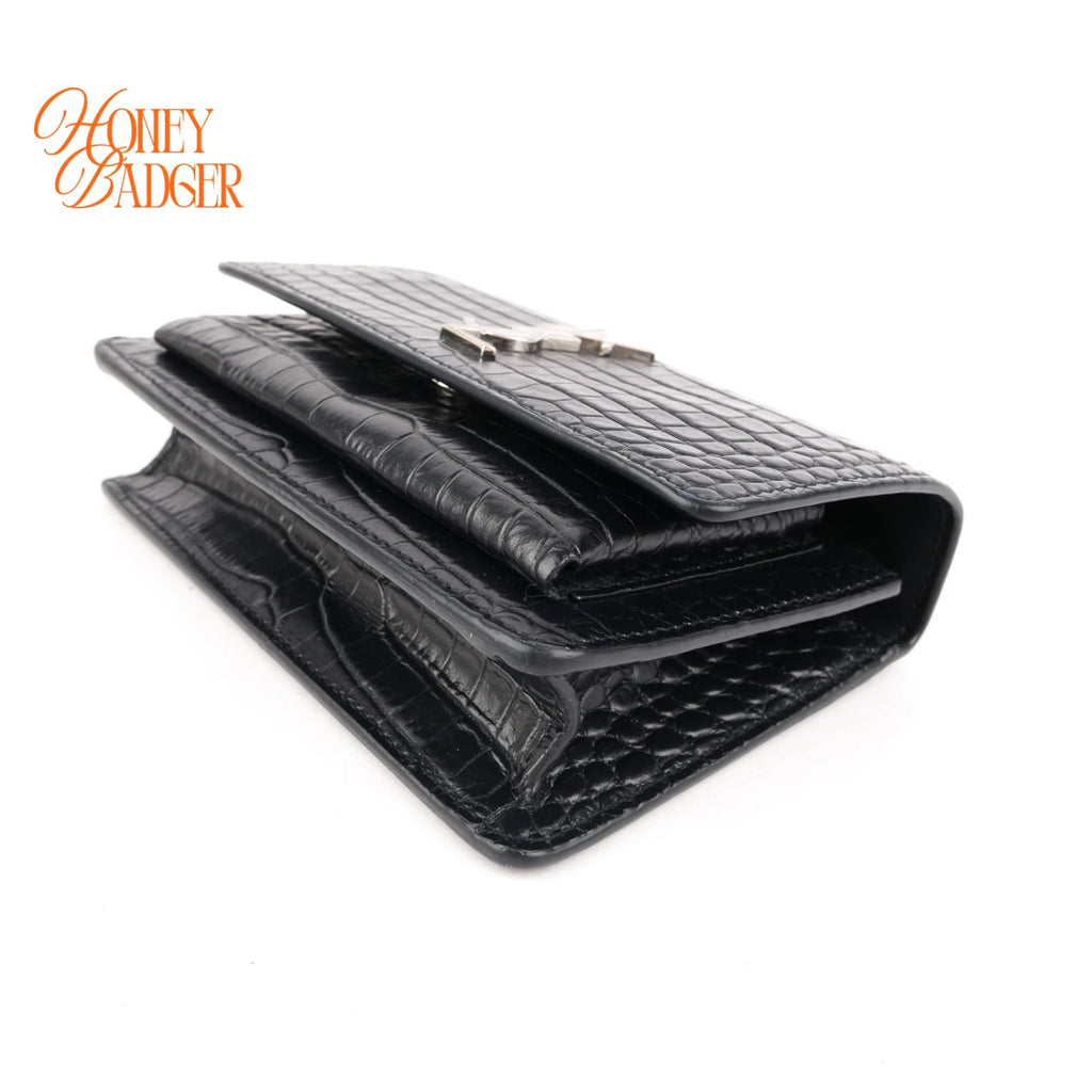 Saint Laurent Sunset Mini Croc-Embossed Leather Navy Rank A