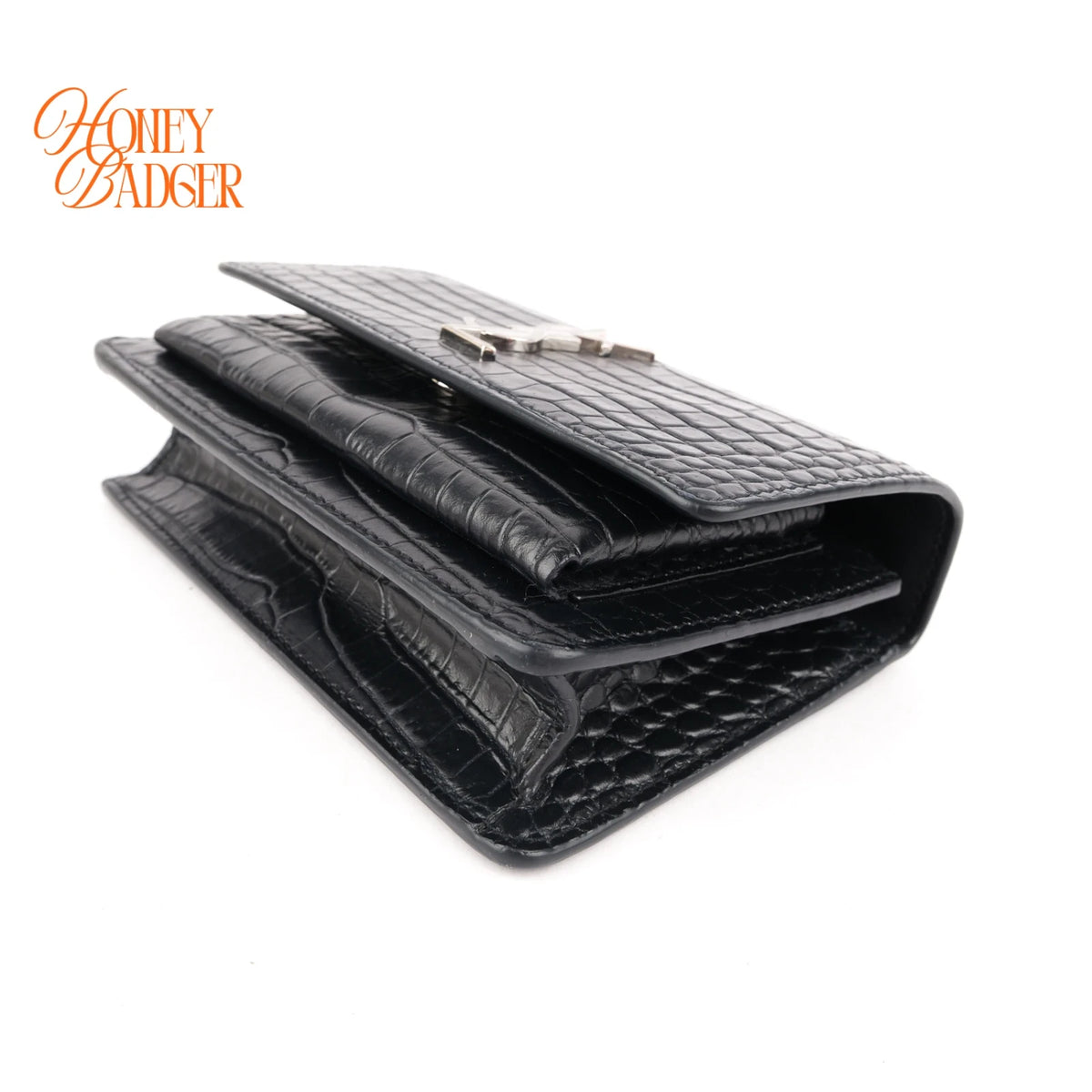 Saint Laurent Sunset Mini Croc-Embossed Leather Navy Rank A
