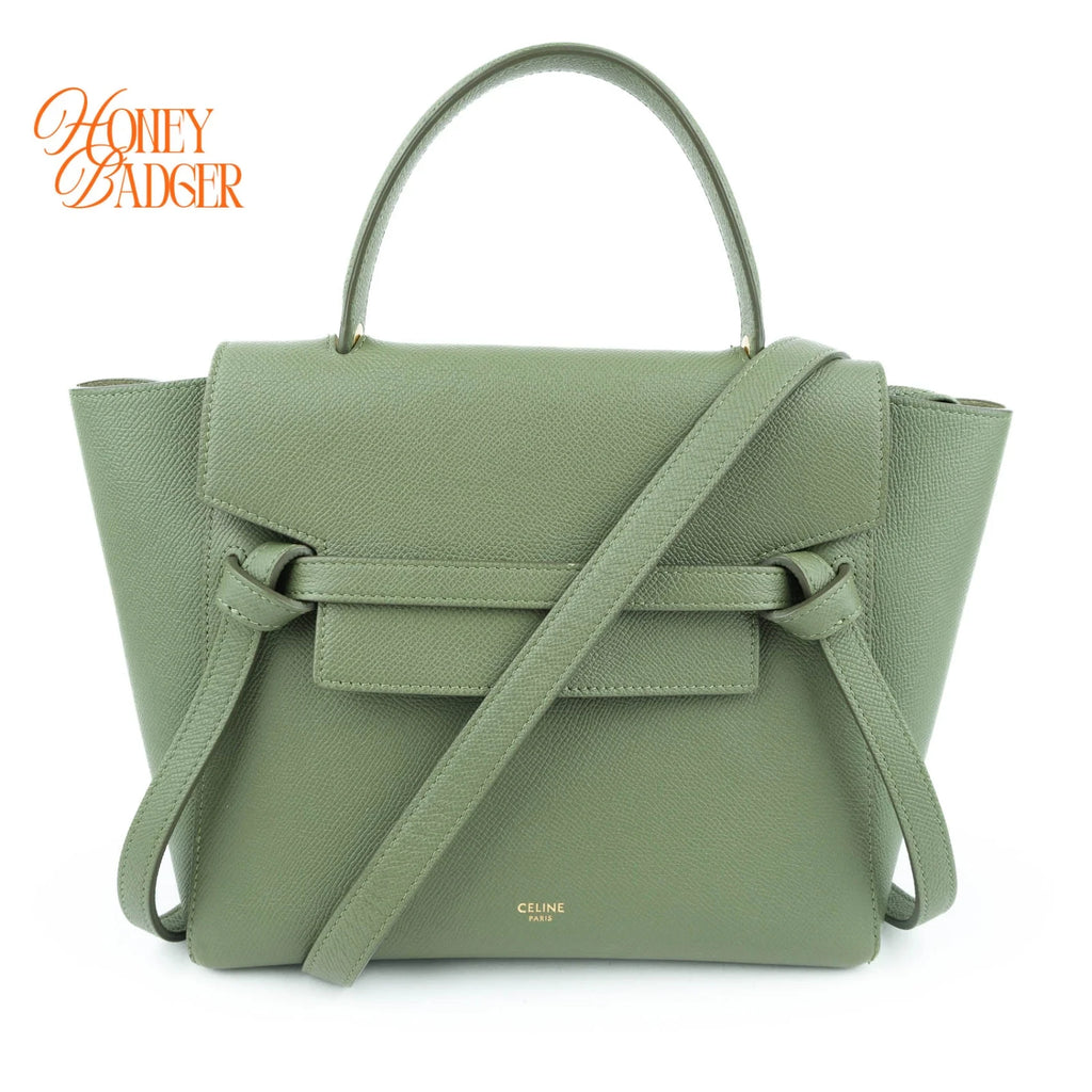 Celine Belt Bag Medium Grained Calfskin Green Gold Hardware Rank A