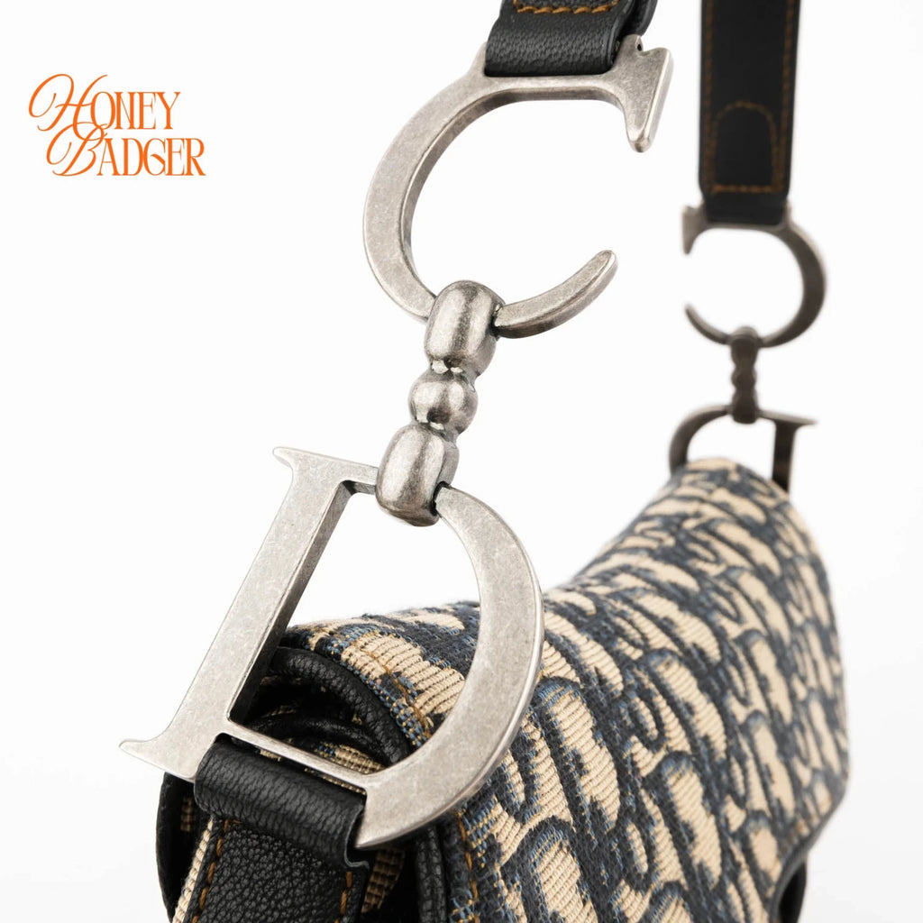 Dior Saddle Medium Oblique Jacquard Blue Silver Hardware Rank A