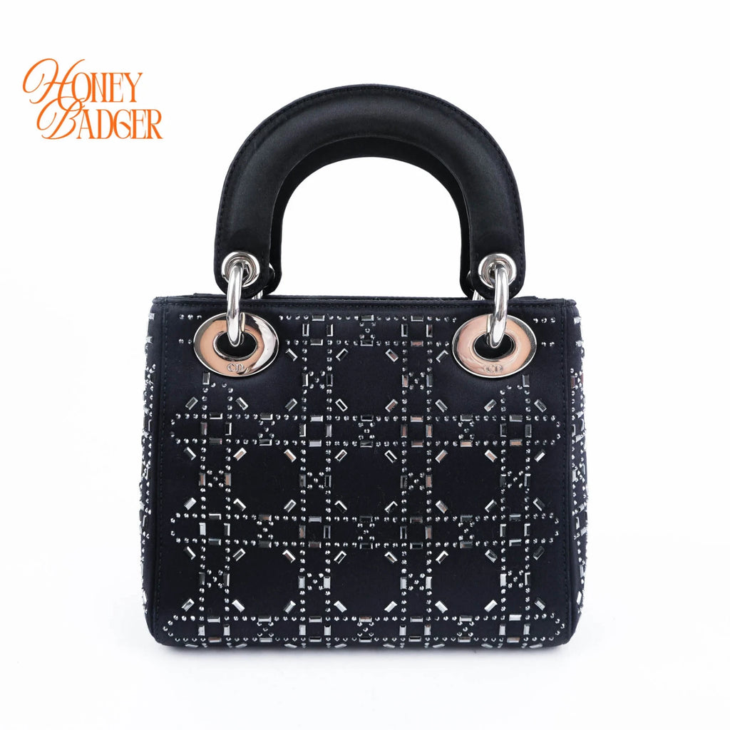 Dior Lady Dior Small Navy Satin Crystal Grade A
