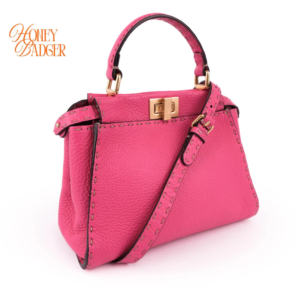 Fendi Peekaboo Mini Selleria Grained Leather Pink Rank A