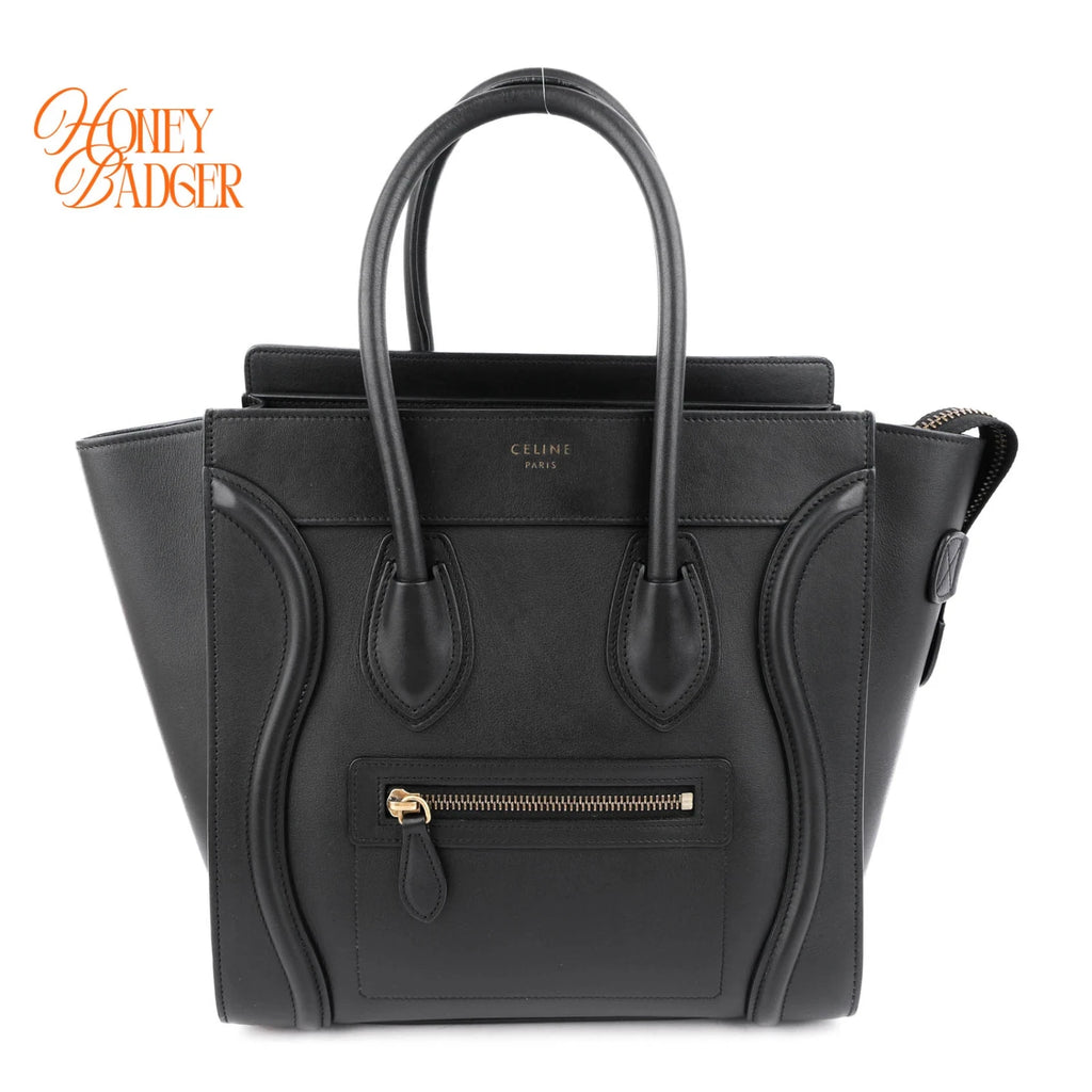 Celine Luggage Micro Smooth Leather Black Gold Hardware Rank A