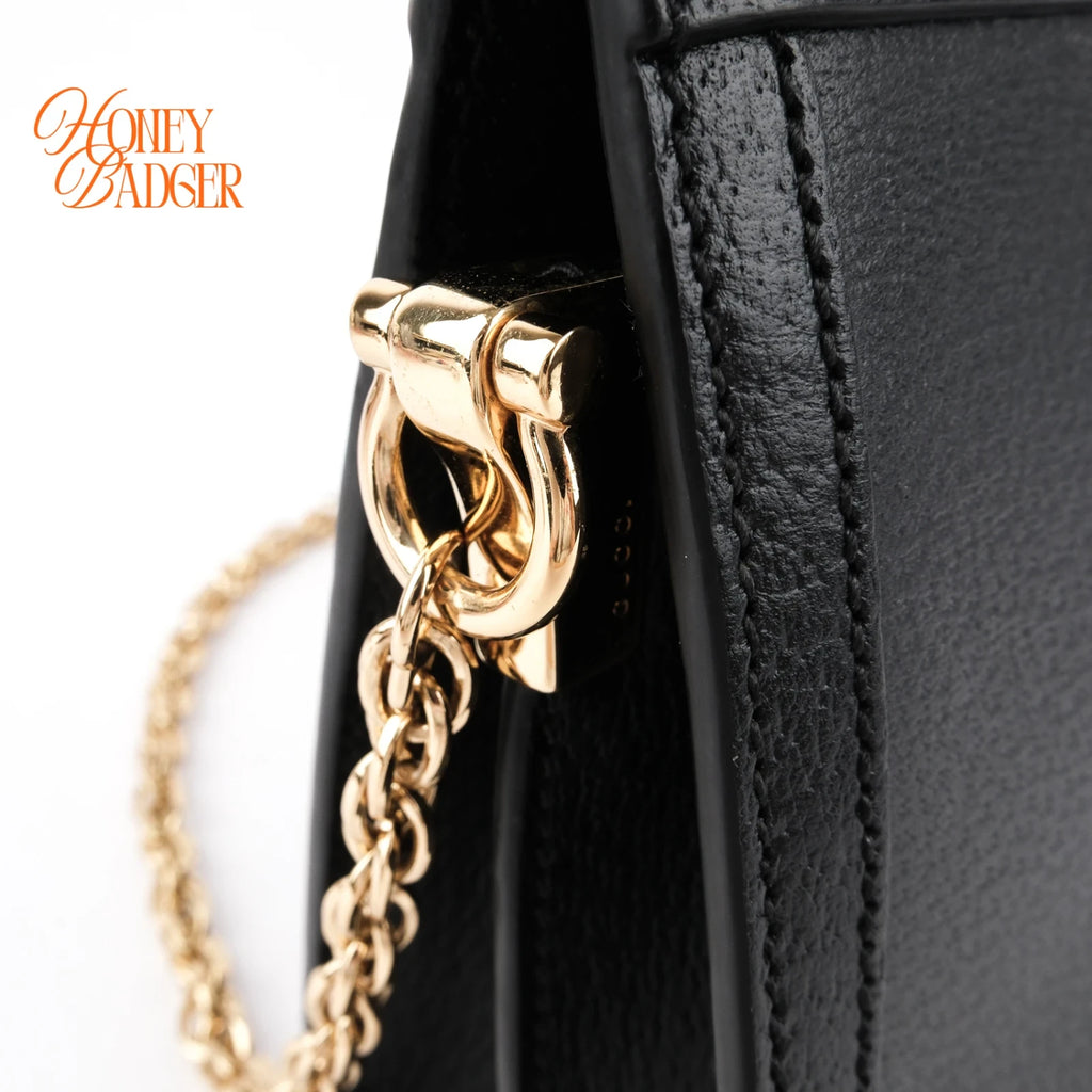 Gucci Ophidia Black Leather Web Chain Shoulder Bag Rank A